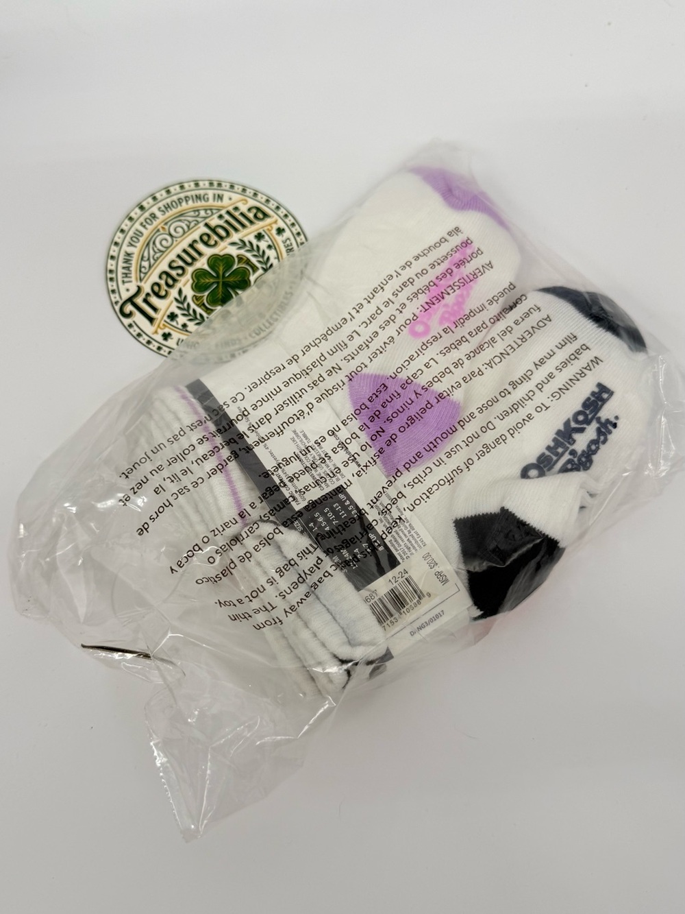 White Crew Socks with Black & Purple Accents Oshkosh size 12-24 months 6 pack/2